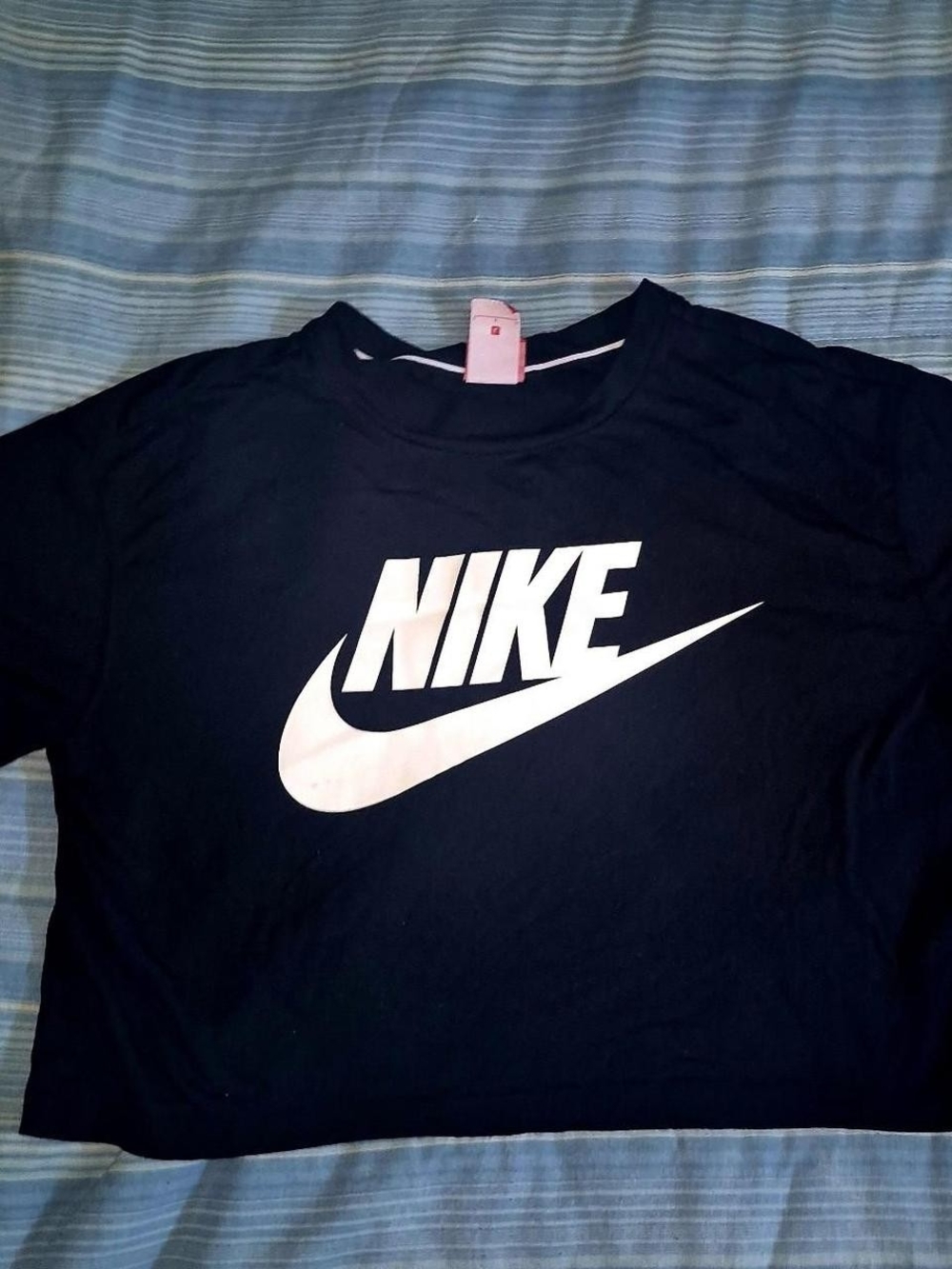 Nike Black Cropped Tee with White Swoosh and NIKE Wordmark